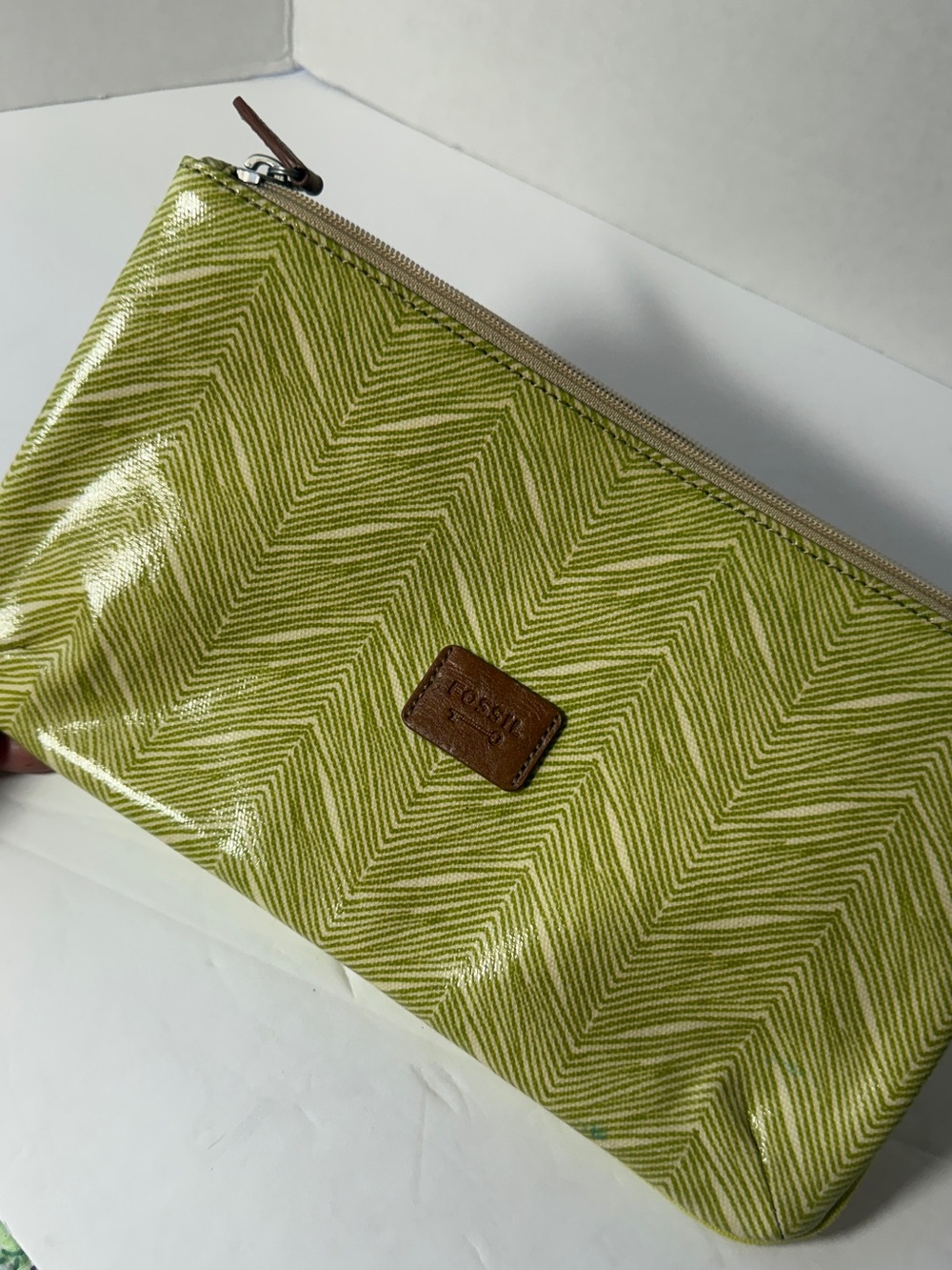 Fossil Green Chevron Makeup Pouch